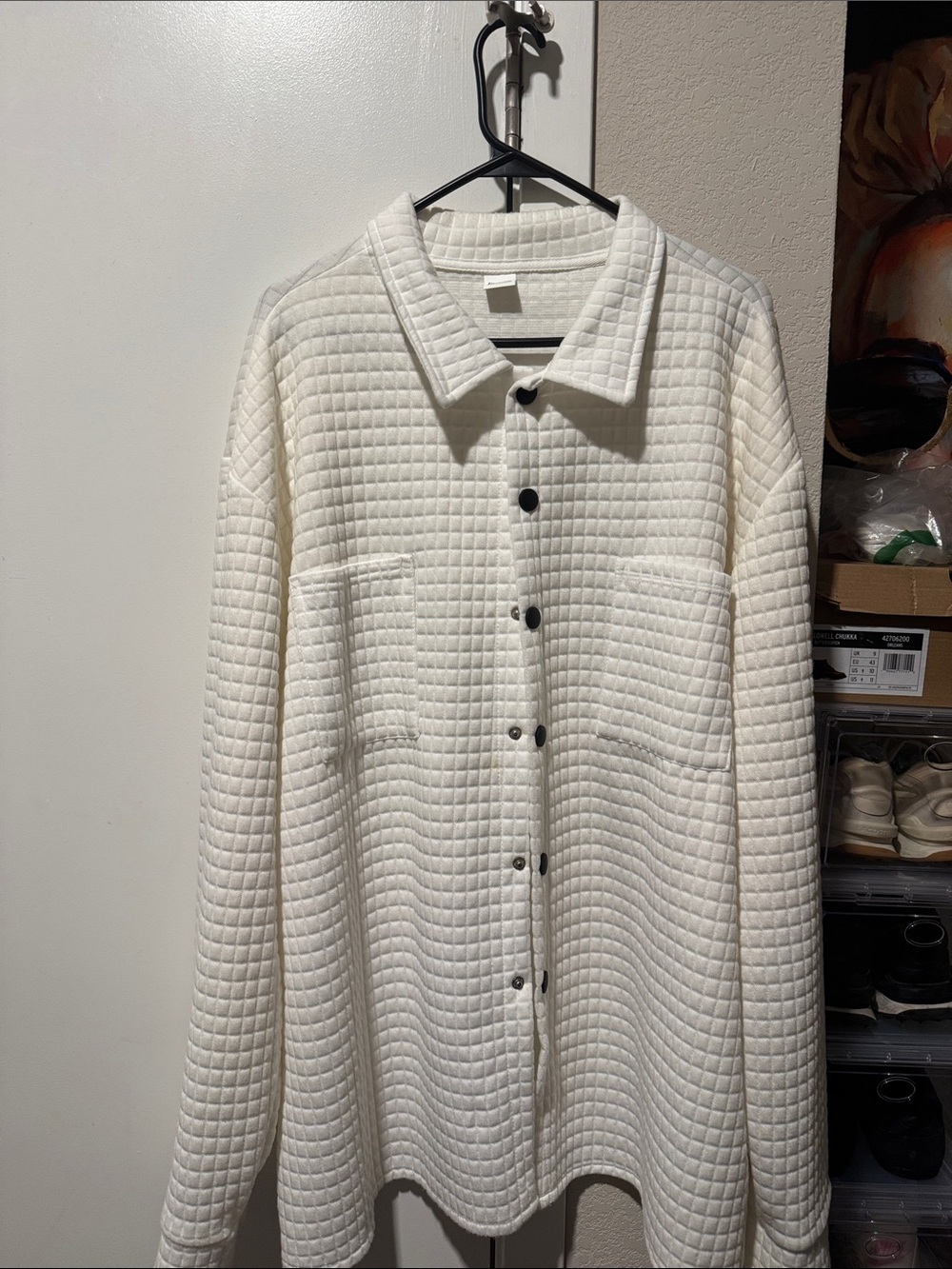 Cream Quilted Button-Front Shacket Jacket